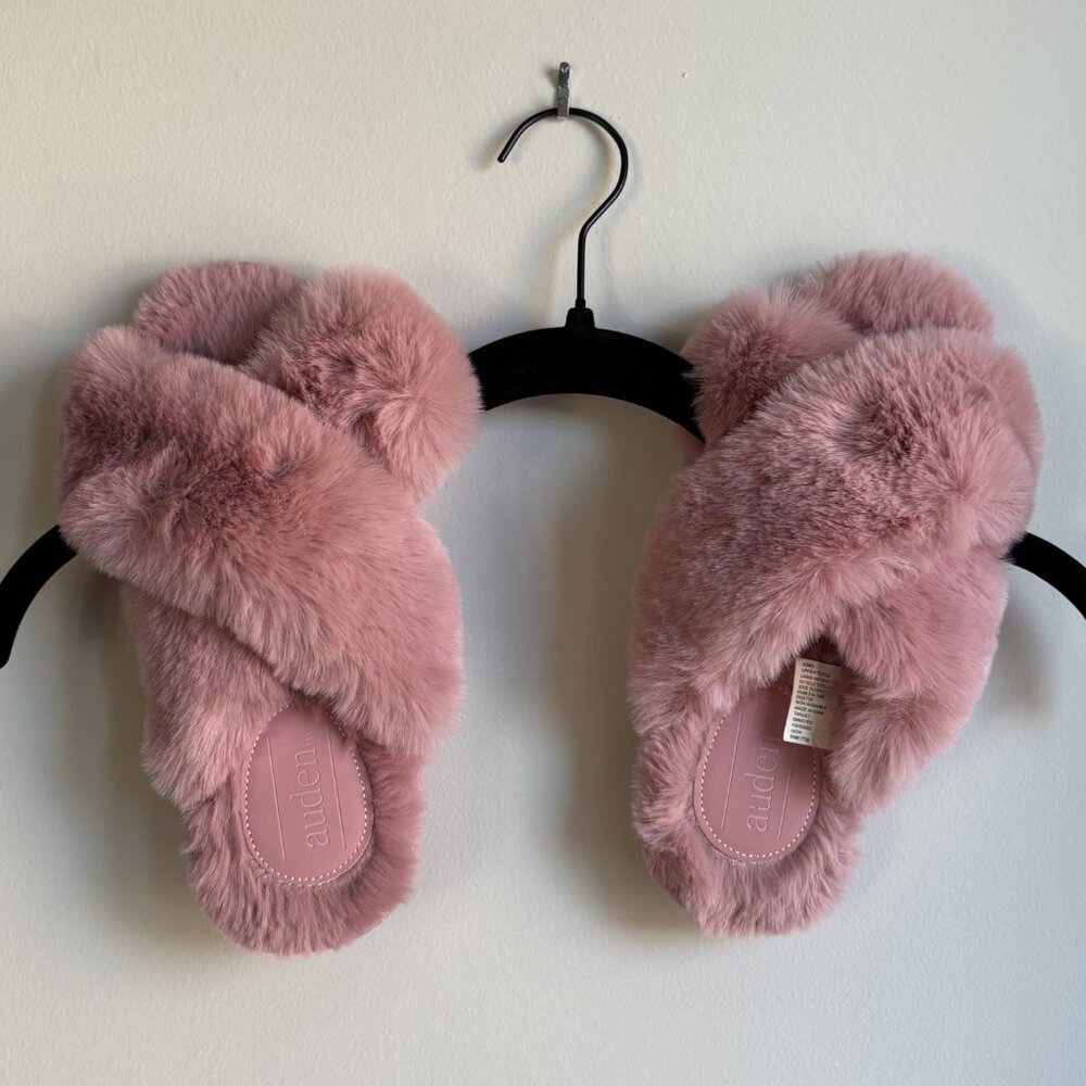 Auden Fuzzy Cross-Band Slippers - Pink - 5/6